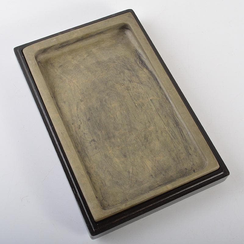 中国　書道具　端渓硯　緑端渓　唐木箱付　C　R7141