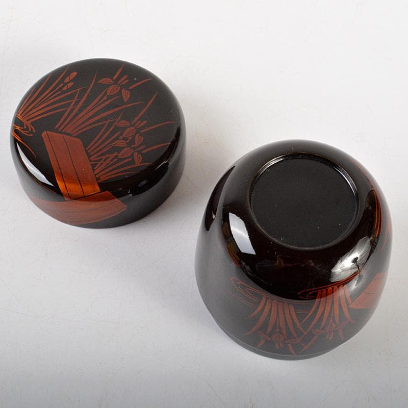 茶道具　蒔絵師　中出松峰作　白檀塗　螺鈿装飾　八ッ橋蒔絵　中棗　共箱　V6444