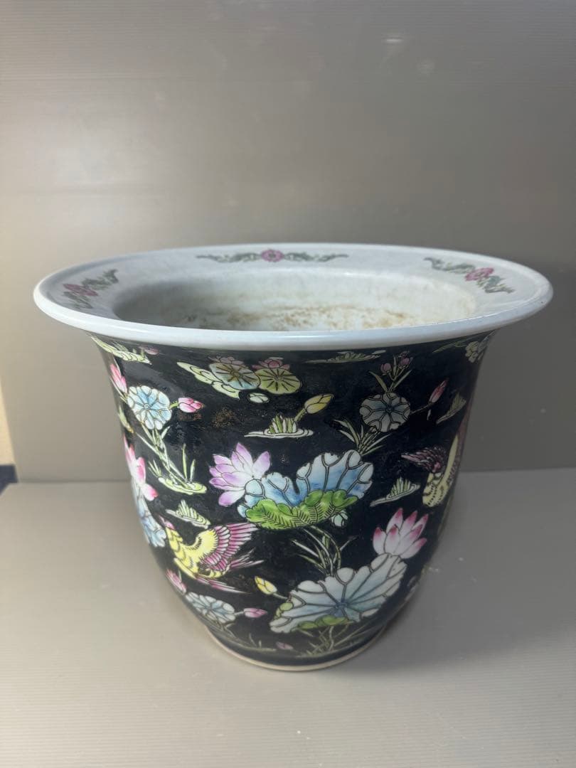 2609 中国骨董　花鳥文　鉢　植木鉢　時代物