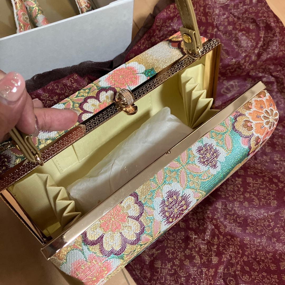 タイムセール中❣️成人式用 花柄和装用バッグと草履Lセット 写真撮りのみ使用 24