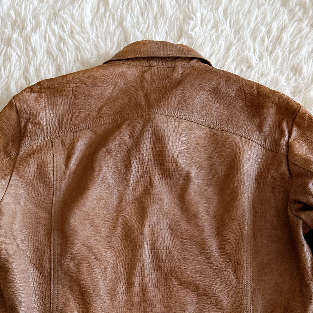タグ付き保管品✨アルマーニ ヴィンテージ レザージャケット パイソン型押し 52
