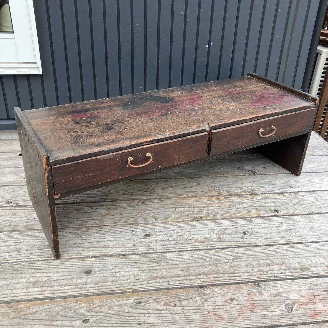 昭和レトロ ヴィンテージ 古家具 無垢材 木製文机 引き出し付き座卓 書斎机