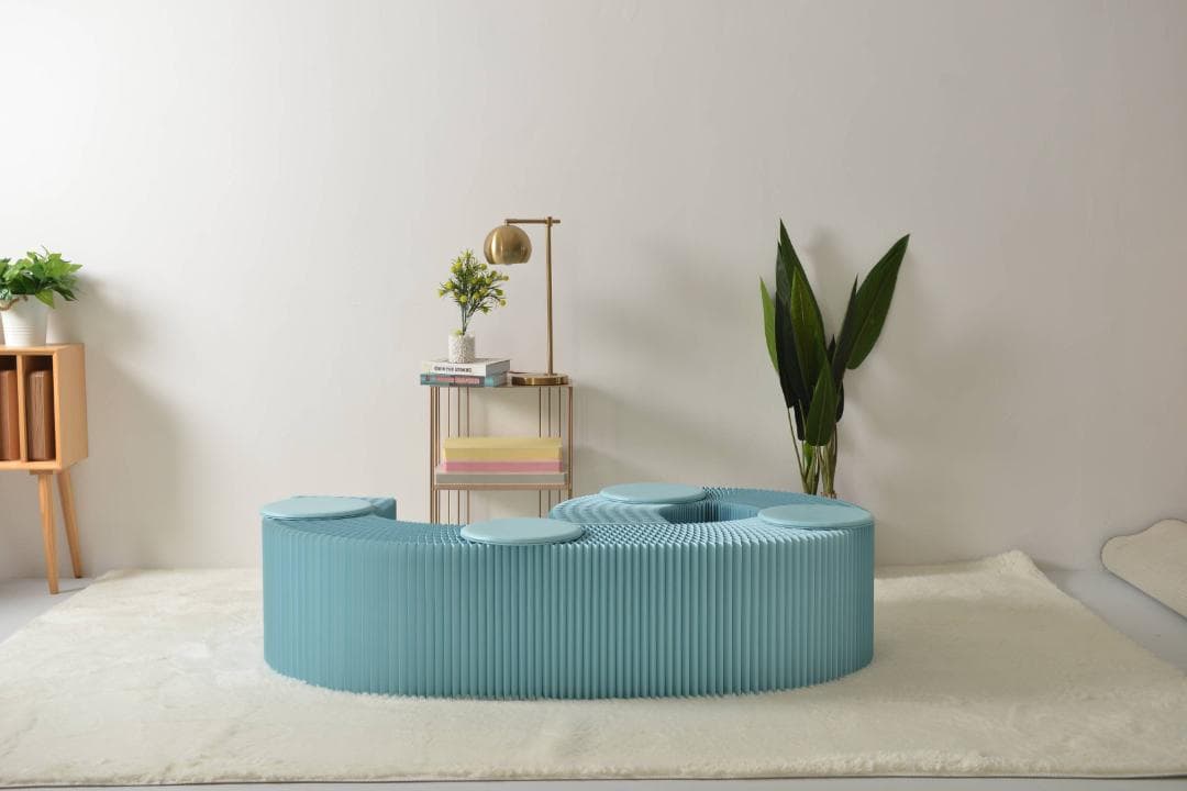 折り畳み伸縮ベンチライトブルー高さ40㎝長さ2.5ｍ持ち運び可能ダイニング待合室