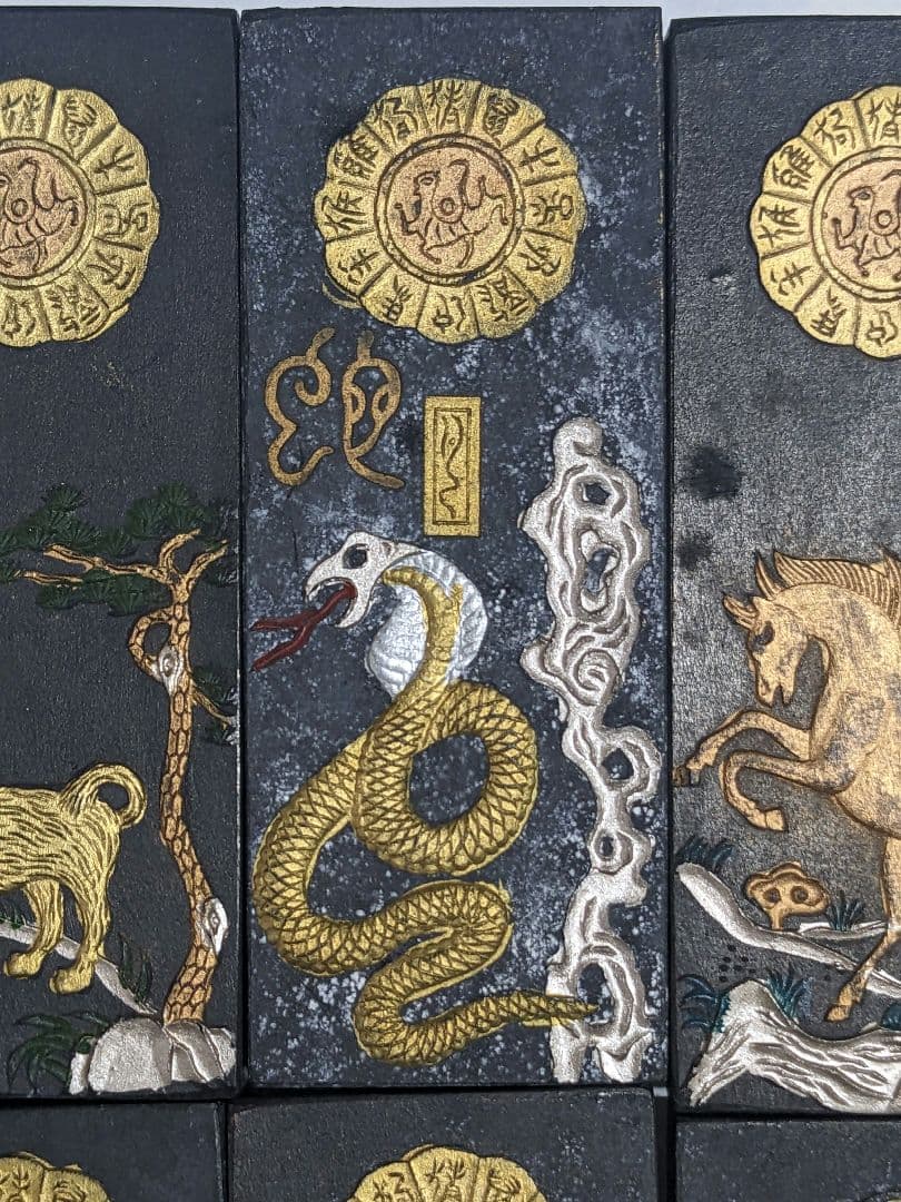 ♦中国 文房四宝 古墨 十二支揃え 干支墨 未使用 書道具 古玩 古美術骨董品