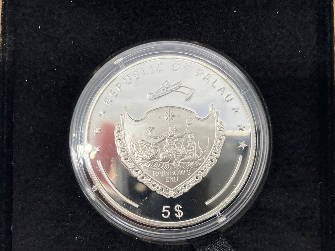 【プルーフ未開封】パラオ共和国 海洋生物保護 5ドル銀貨 黒真珠入 2006年