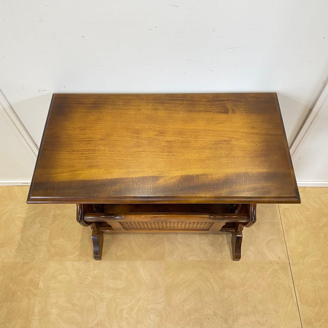 カリモク サイドテーブル マガジンラック 電話台 籐ラタン ビンテージ オールド