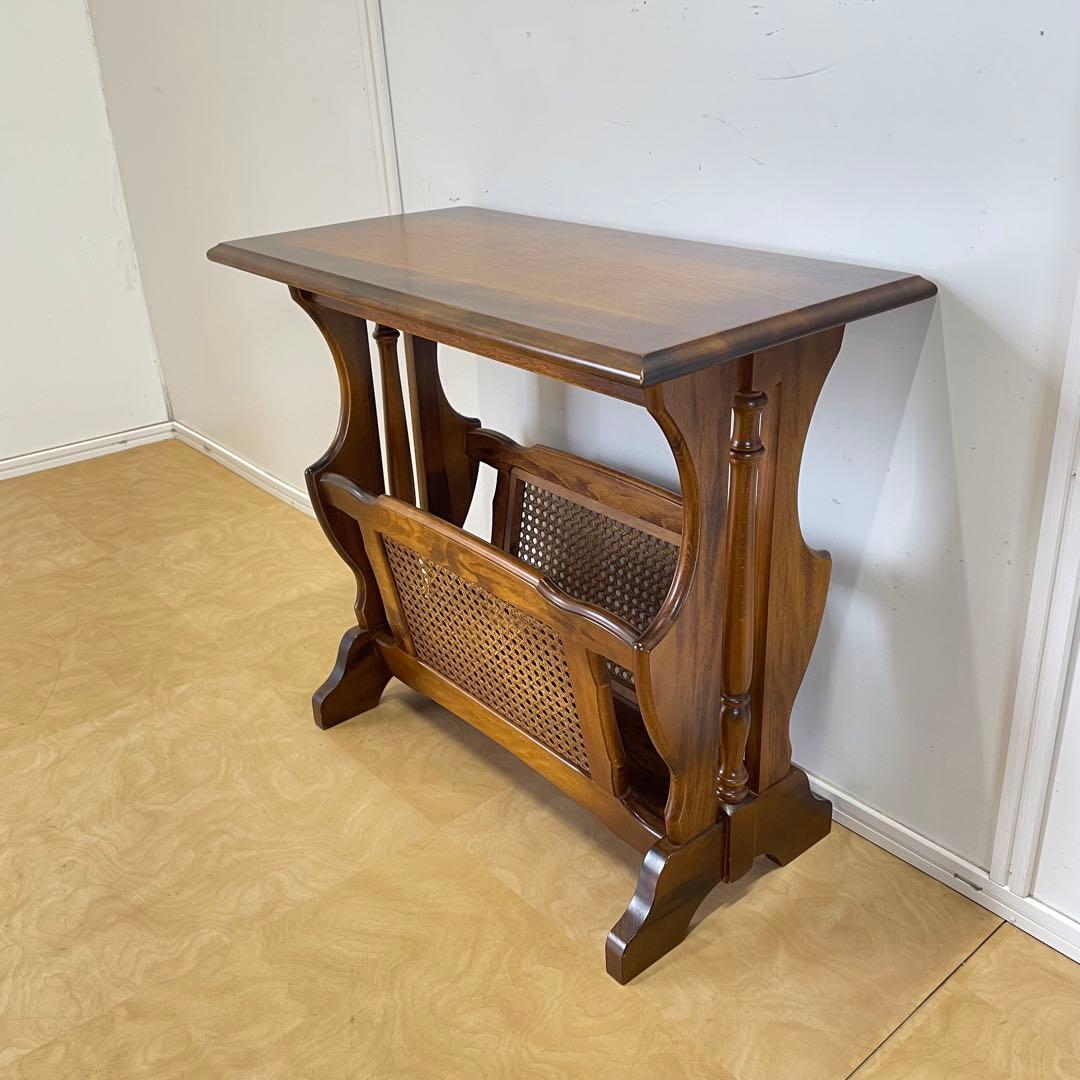 カリモク サイドテーブル マガジンラック 電話台 籐ラタン ビンテージ オールド