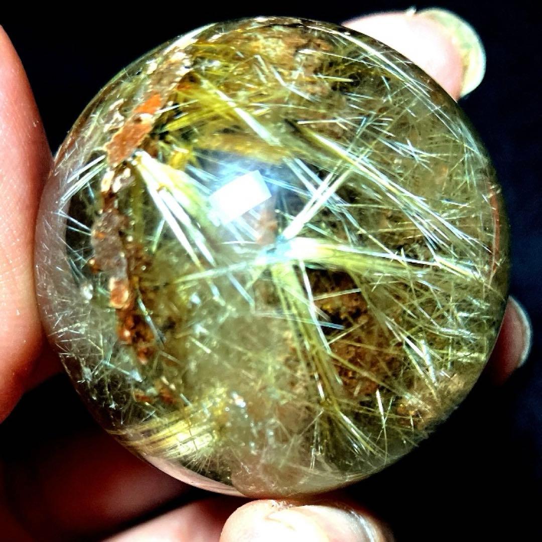 38mm ゴールドタイチンルチルクォーツ　丸玉　スフィア　金針水晶