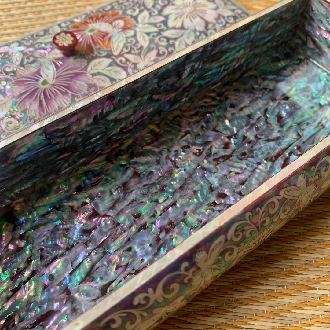 成官鎬印 韓国 螺鈿 蝶々 花 小物入れ 落款