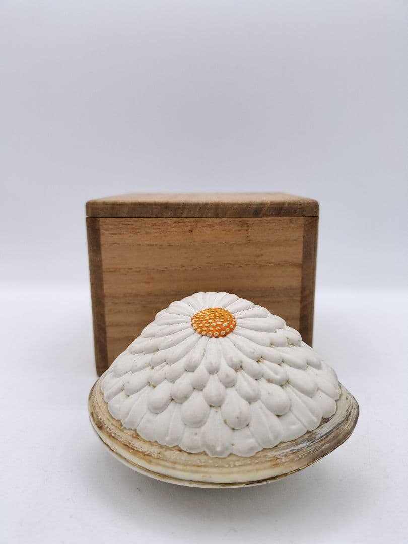 c453 貝香合 置上蛤 有職　島津豊泉 木箱 茶道具 古物