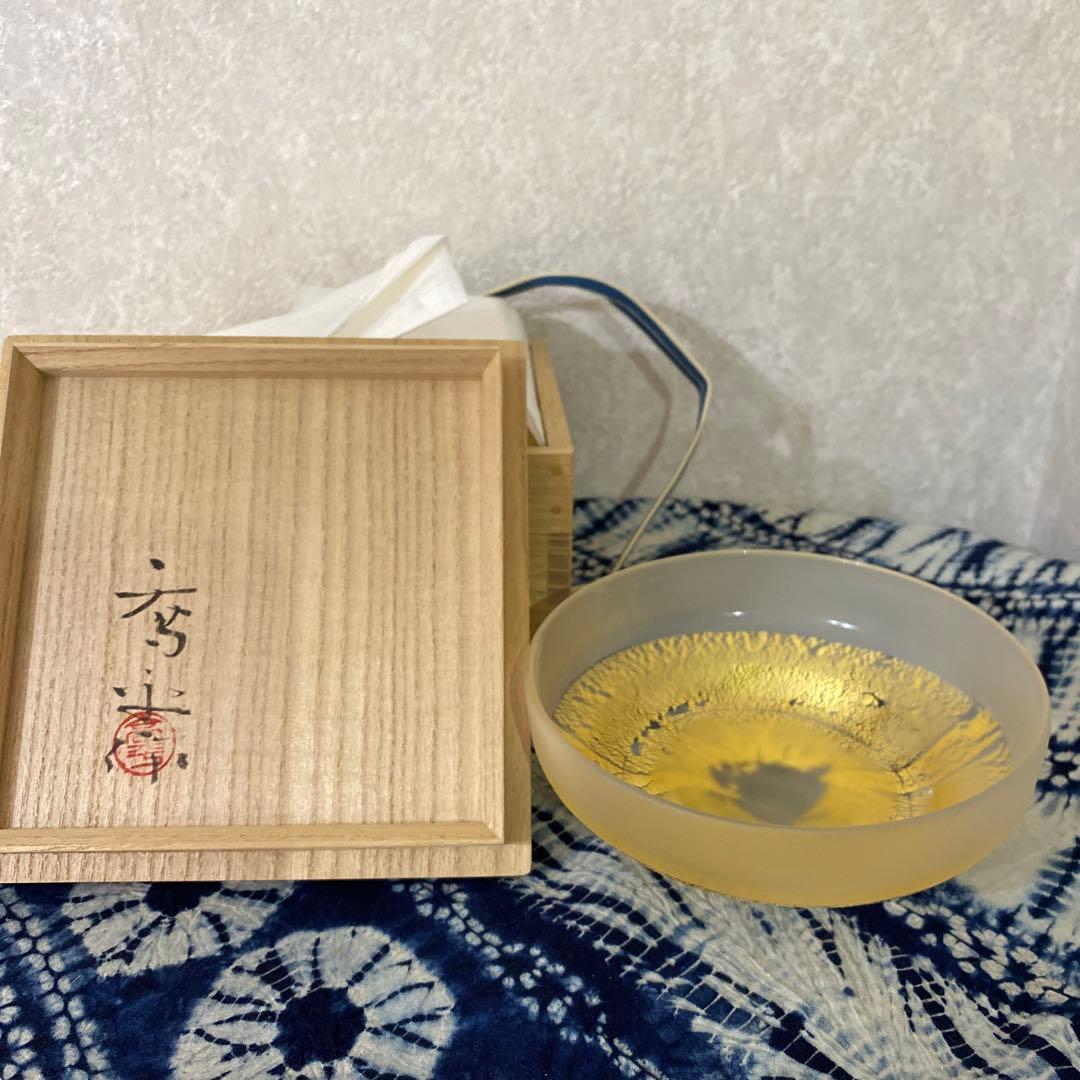 人間国宝　藤田喬平　手吹硬質金彩茶碗 茶道具