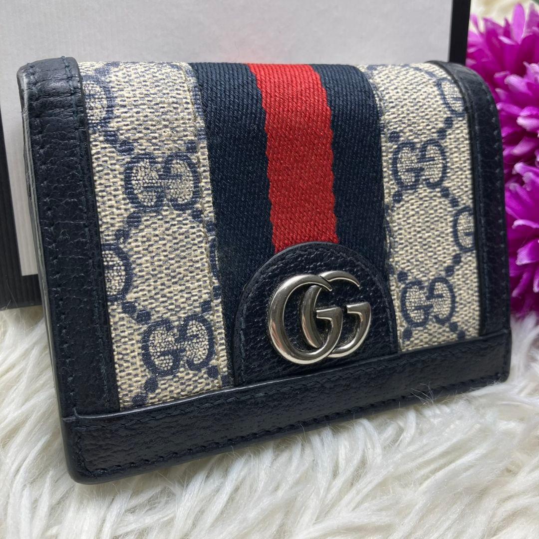 極美品　グッチ　オフィディア　折財布　GGマーモント　スプリーム　ネイビー