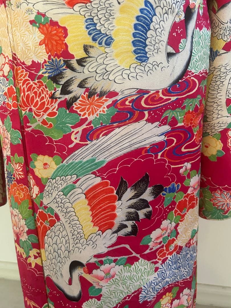 7歳　七五三　アンティーク正絹着物、アンティーク帯、帯揚げ、帯締め　しごきセット