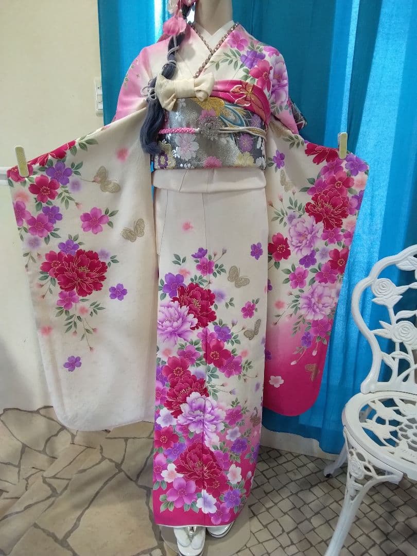 【専用】です‼️振袖、正絹未使用、重ね衿帯揚げ帯締め、袋帯襦袢、ガード加工落款