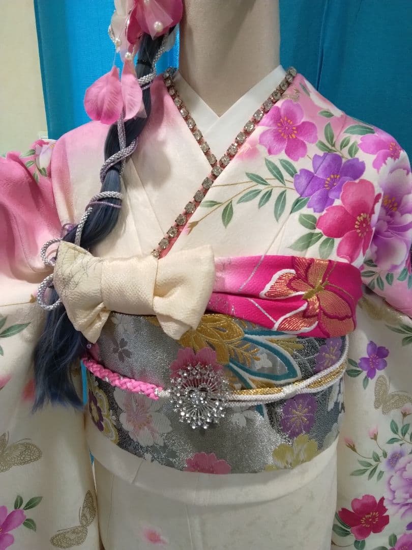 【専用】です‼️振袖、正絹未使用、重ね衿帯揚げ帯締め、袋帯襦袢、ガード加工落款