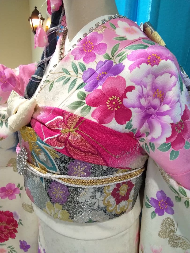 【専用】です‼️振袖、正絹未使用、重ね衿帯揚げ帯締め、袋帯襦袢、ガード加工落款