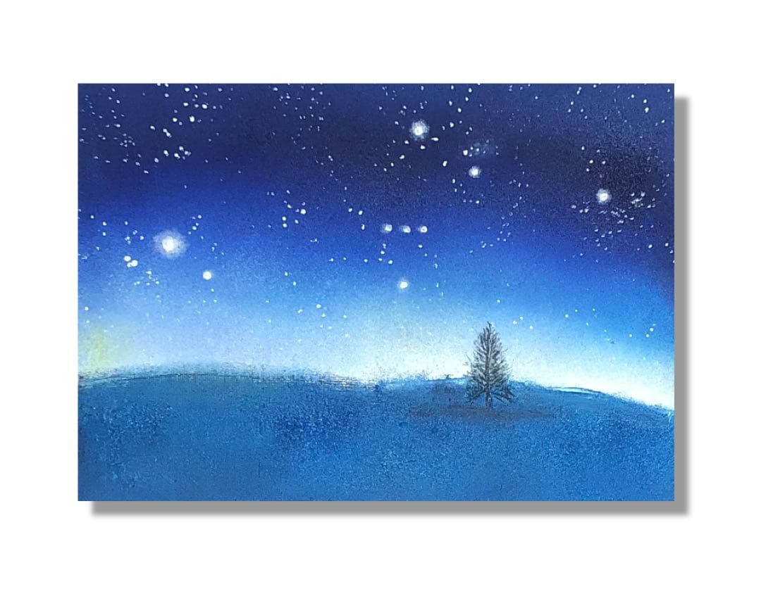 【室生】油絵　原画　一点物　風景　夜空　星　樹　メルヘン　アート　SM