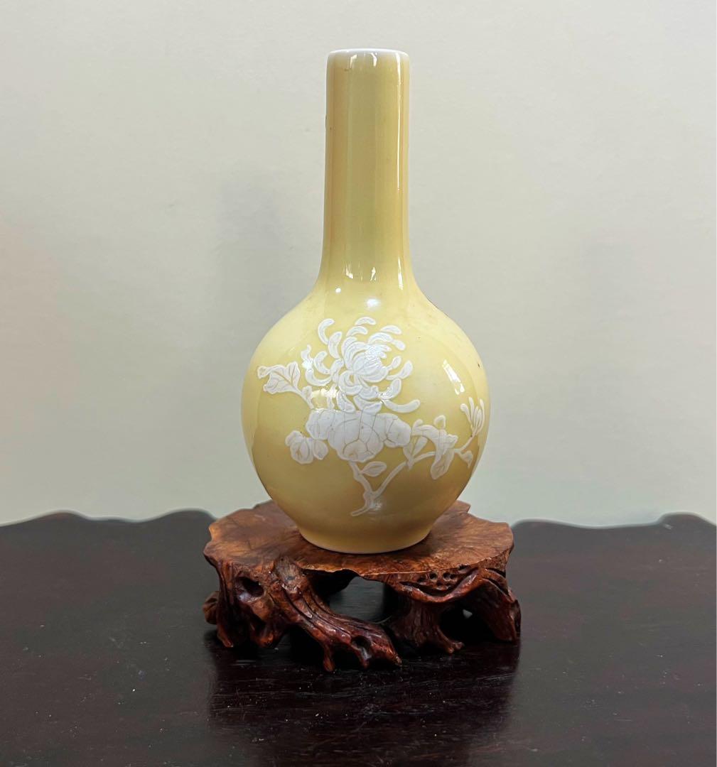 中国美術 古玩 景徳鎮製 菊紋様ミニ花瓶 花入 花器 置物 コレクション