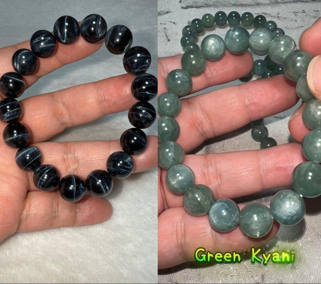ブルータイガーアイ グリーンカイヤナイト 大玉ブレスレット