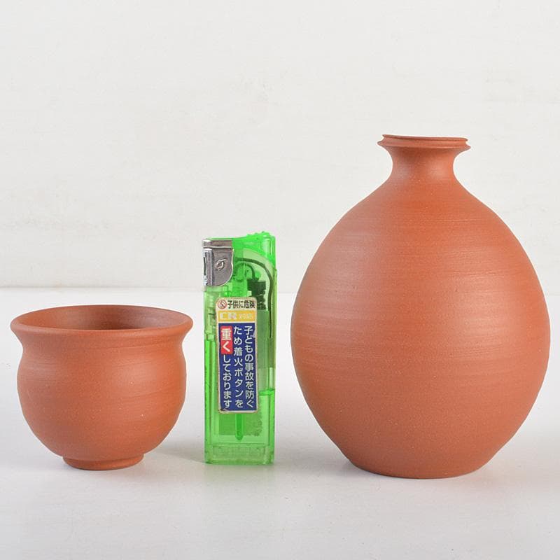 常滑焼　四代山田常山　山田絵夢　朱泥　徳利　酒器　共布共箱　V　R7538