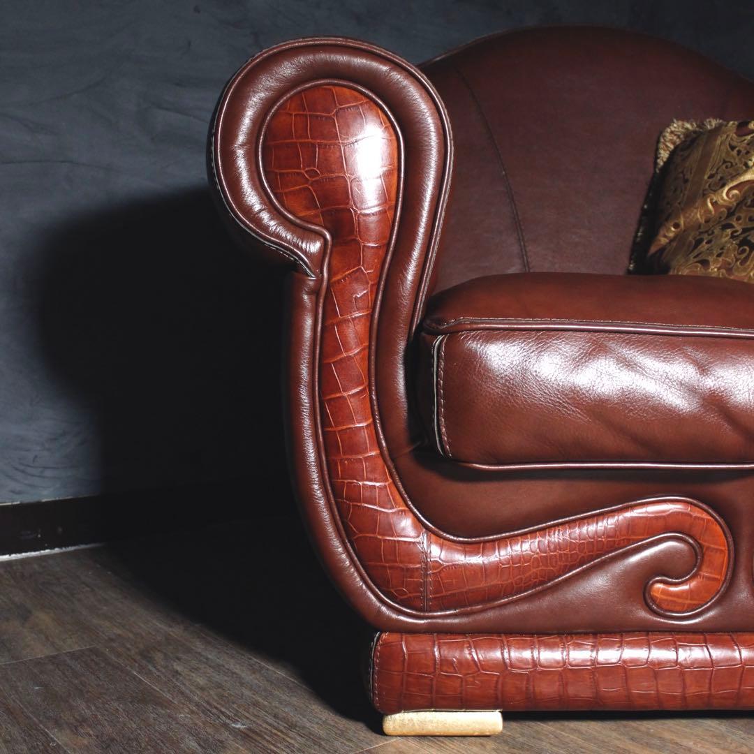 首都圏送無料〜　BASTEXイタリア超一流ソファ 総本革＋ワニ革　アンティーク