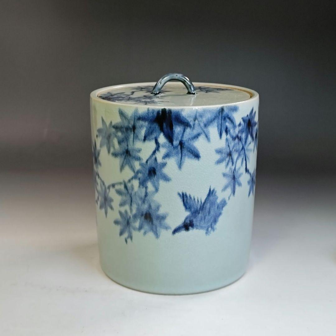 イ837 水指『手塚充』『安南写翡翠に楓の絵　水指　共箱』茶道具