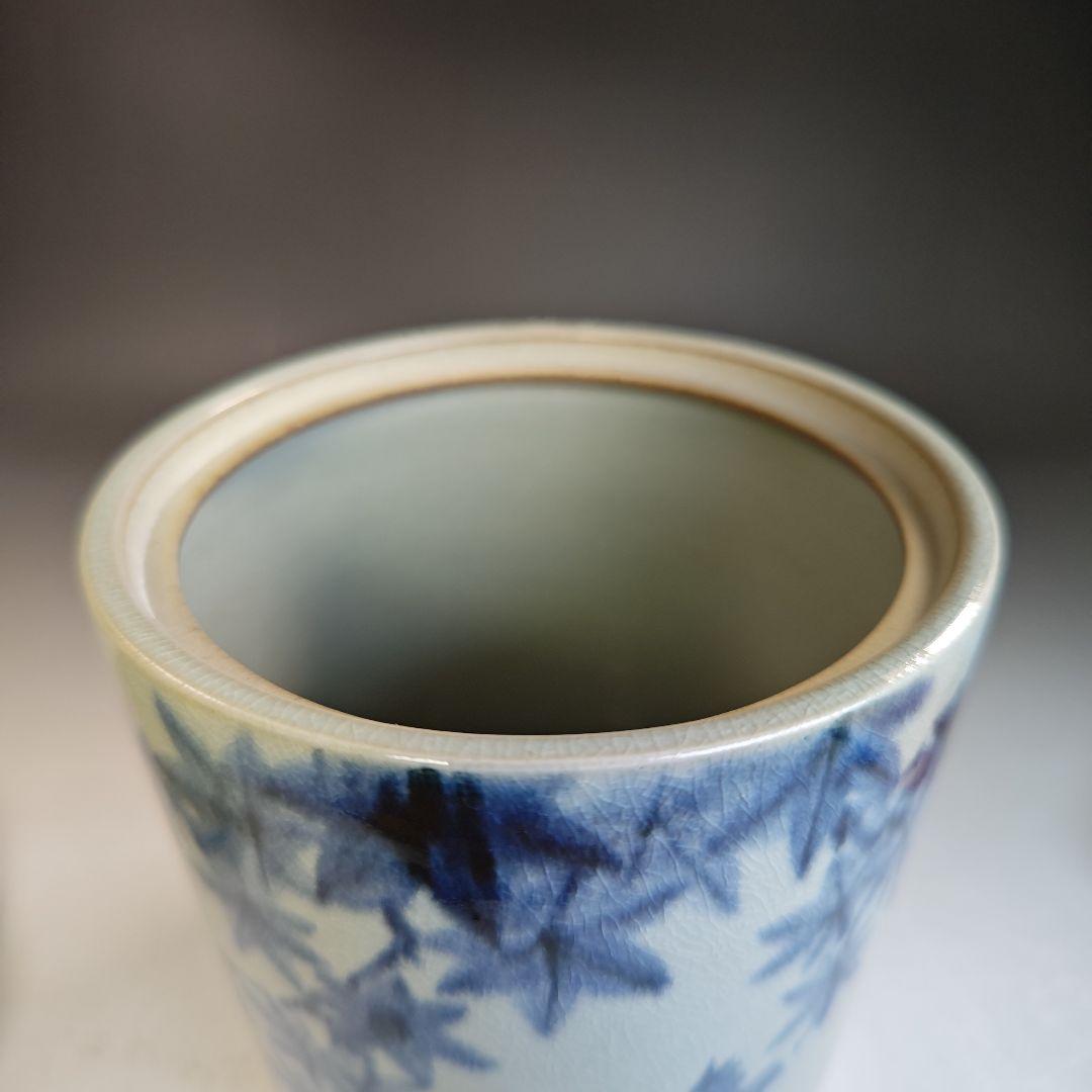 イ837 水指『手塚充』『安南写翡翠に楓の絵　水指　共箱』茶道具