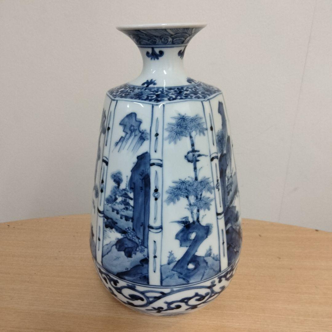 山本長左　八角花瓶 九谷焼 箱付き