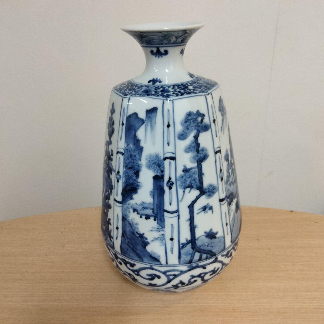 山本長左　八角花瓶 九谷焼 箱付き