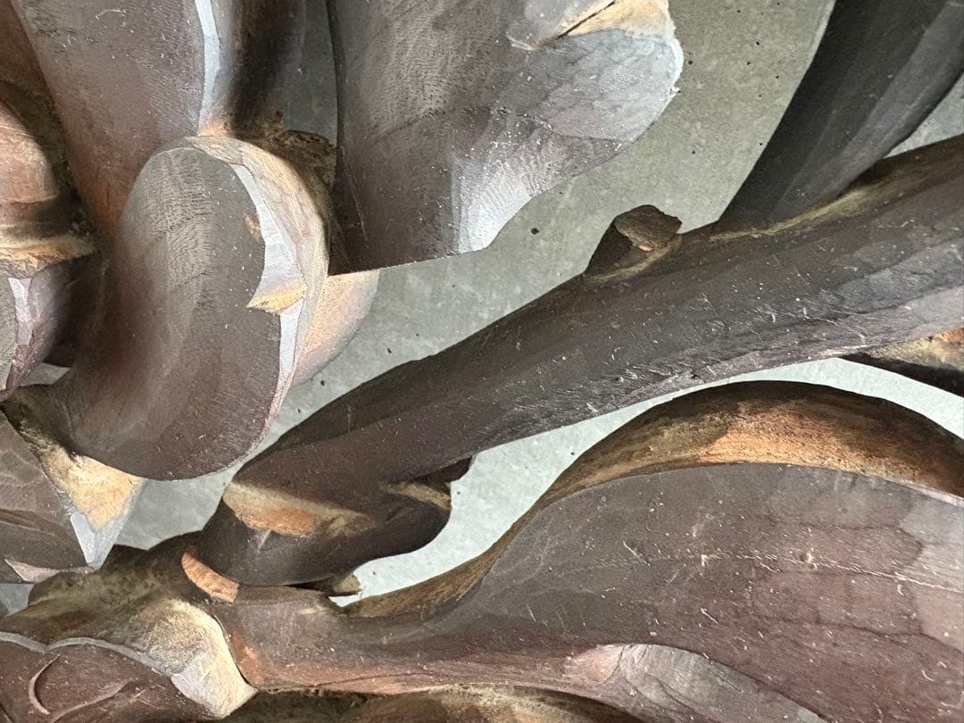 欄間　 らんま　檜？木彫り　各々１４ｋｇ弱　どっしり　アンティーク　菊　蓮？