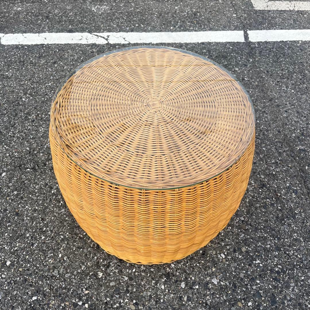 ナチュラル 美品 籐ラタン製 ラウンドスツール　ハギハラ　hagihara