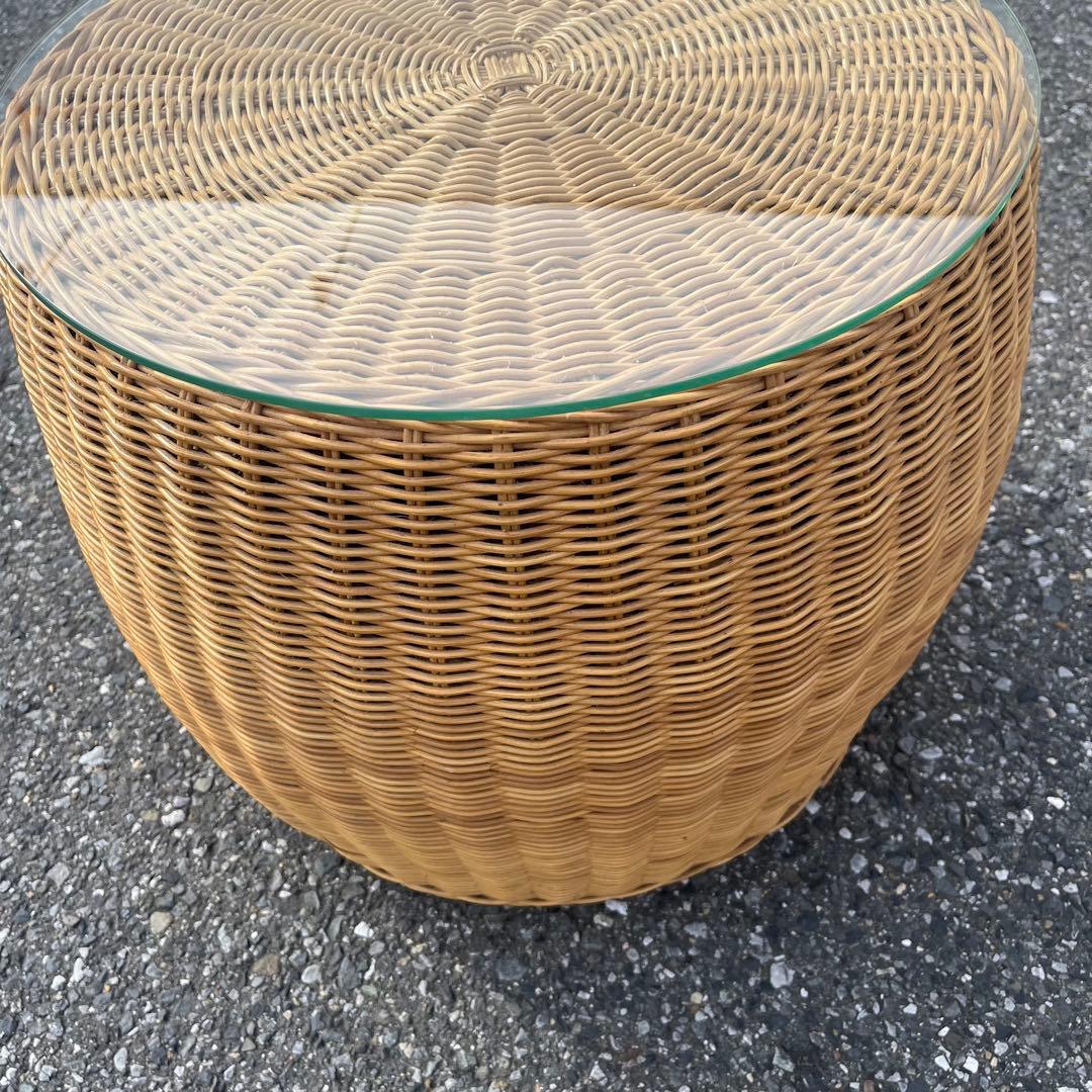 ナチュラル 美品 籐ラタン製 ラウンドスツール　ハギハラ　hagihara