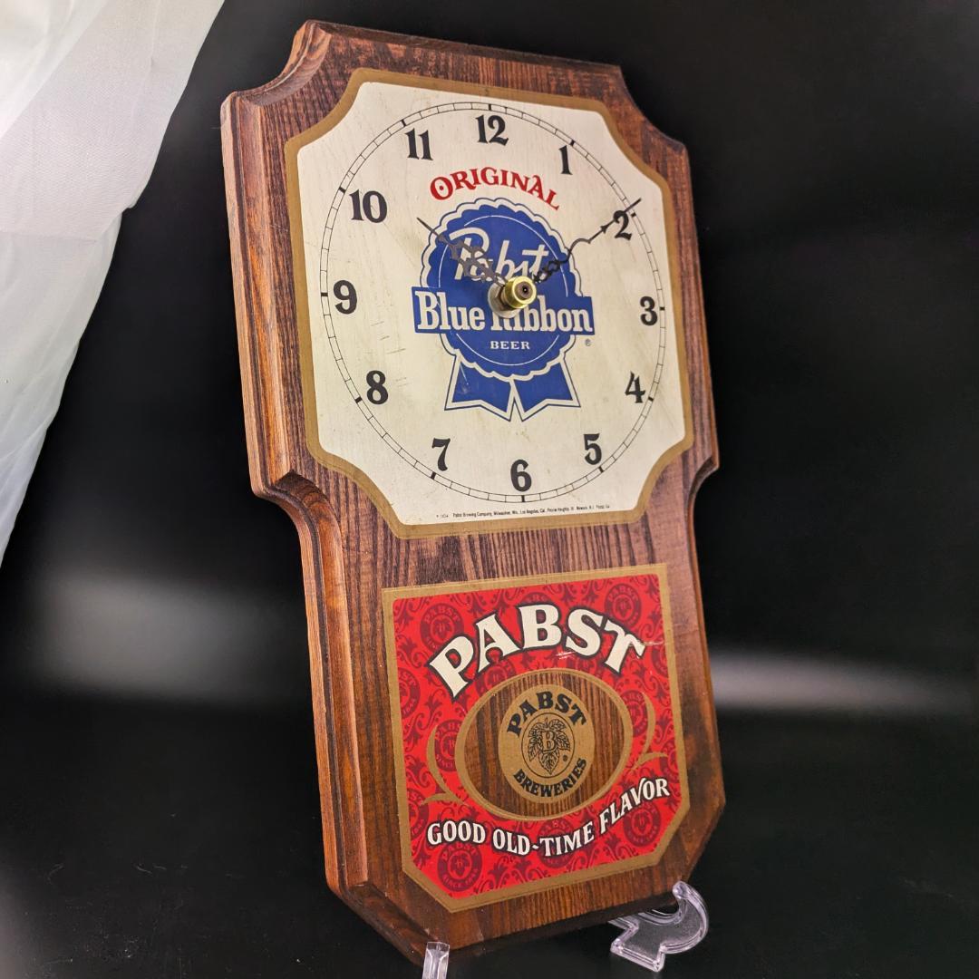 パブスト・ブルーリボン 木製掛時計／ビンテージバーサイン クロック　作動確認済
