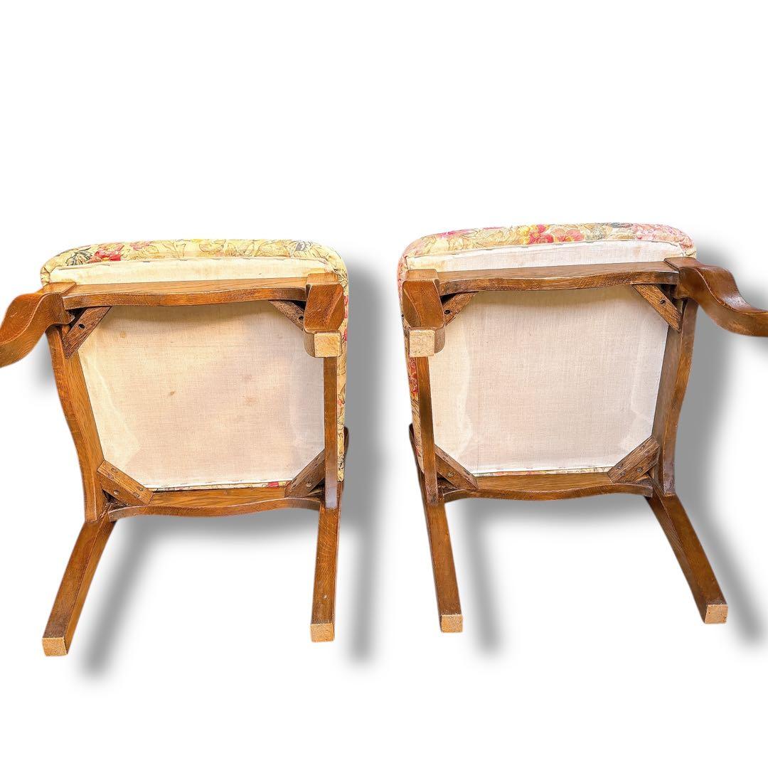 アンティーク 猫脚風 2脚セット 木製 花柄 チェア 店舗什器 ブラウン