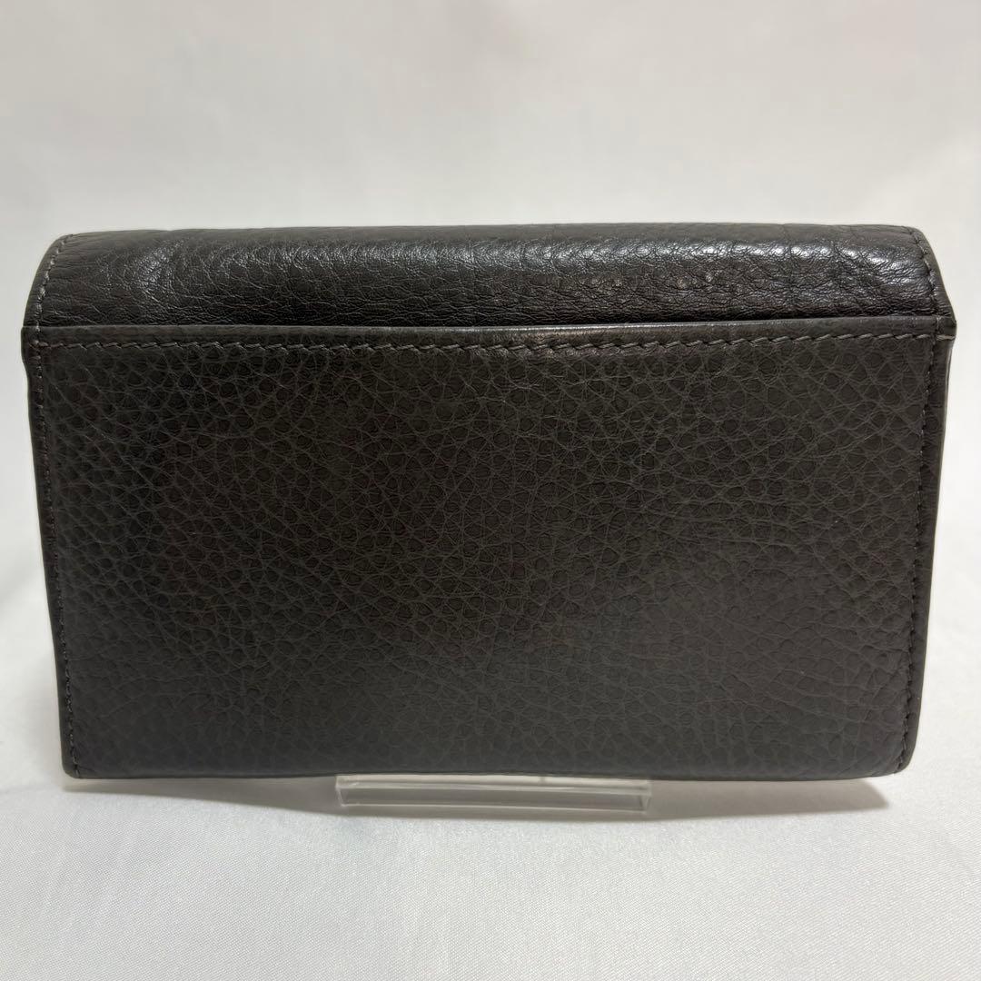 ヒロフ 折り財布 H ロゴ型押し シボ革 レザー コンパクト イタリア製 灰色