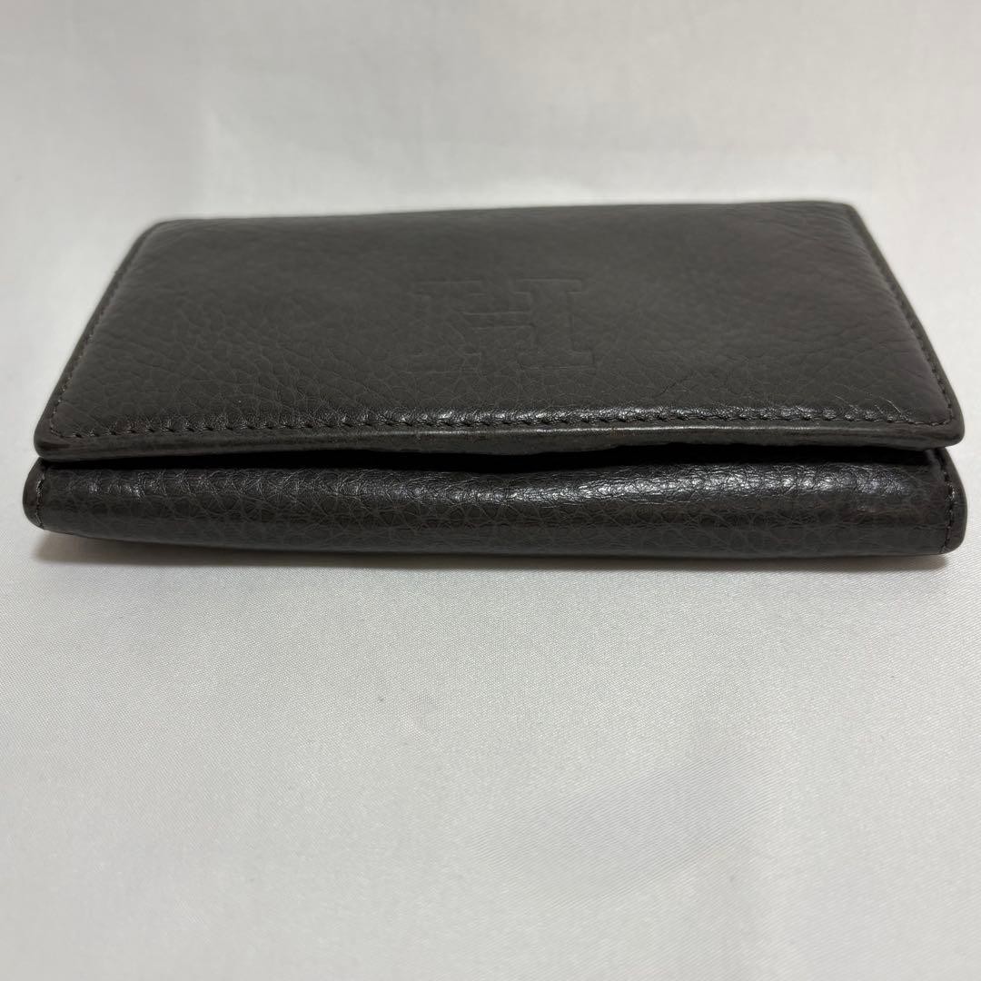 ヒロフ 折り財布 H ロゴ型押し シボ革 レザー コンパクト イタリア製 灰色