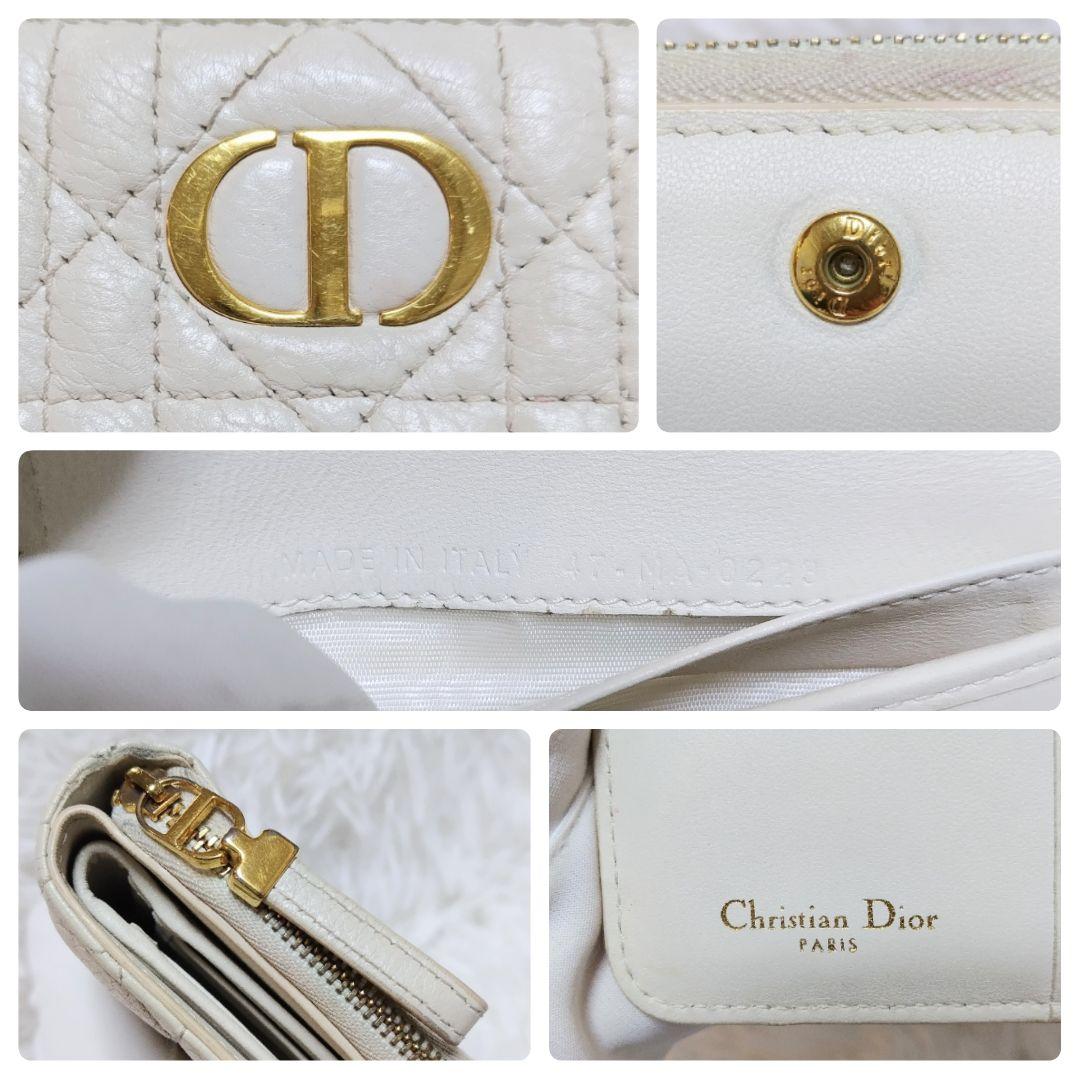 美品✨ディオール◇カロ二つ折り財布　カナージュキルティングゴールド金具ホワイト