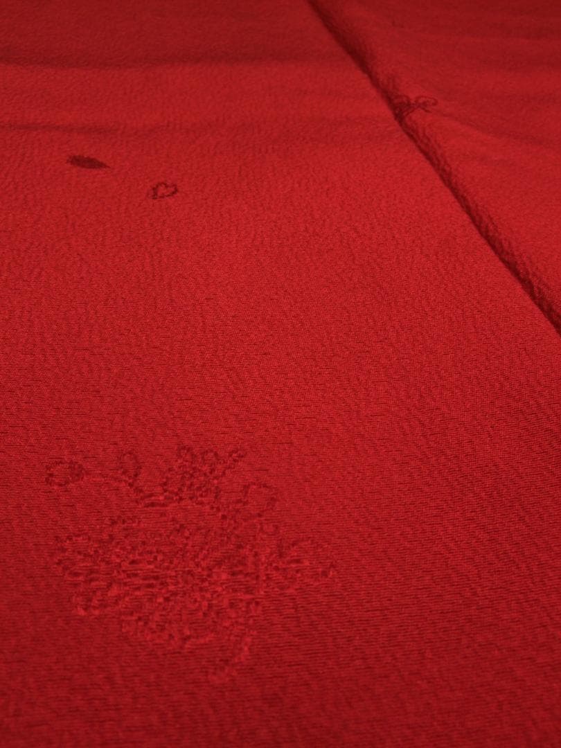 山本寛斎/赤無地桜地紋/比翼仕立て 振袖フルセット　ｍ55　成人式