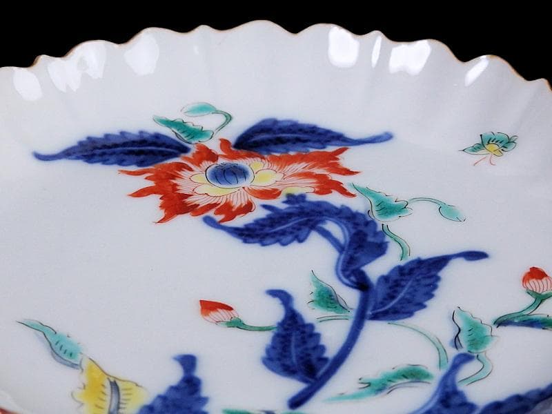 大聖寺伊万里　色絵　芥子の花図　輪花　５寸皿　F345AS-fbtz