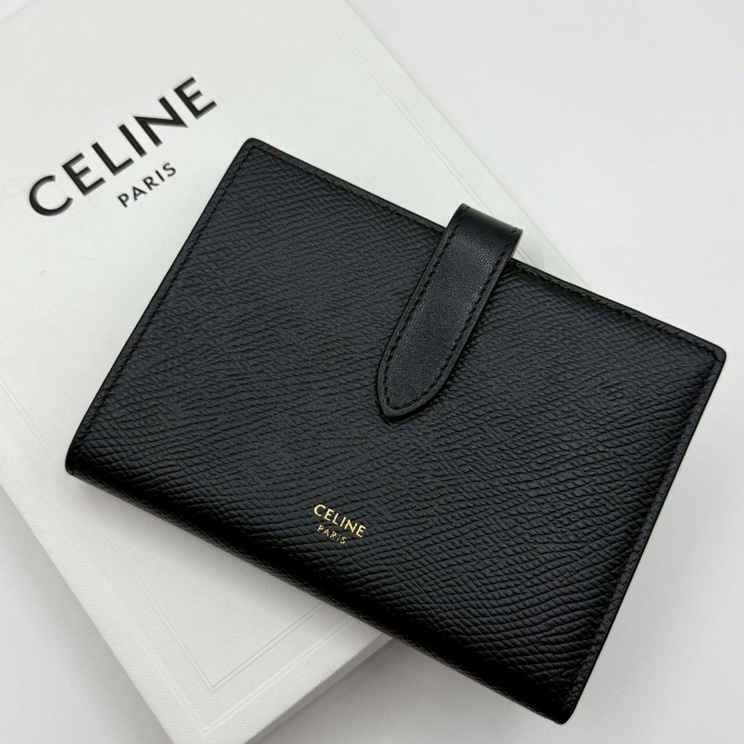 【美品✨現行】セリーヌ ミディアム ストラップウォレット 黒 レザー 箱 保存袋