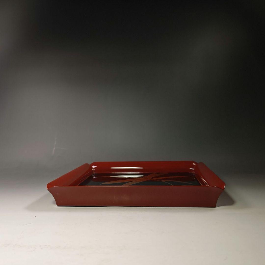 イ329 盆『塗師　茶平一斎作』『輪島塗　笹蒔絵　四方盆　共箱』茶道具