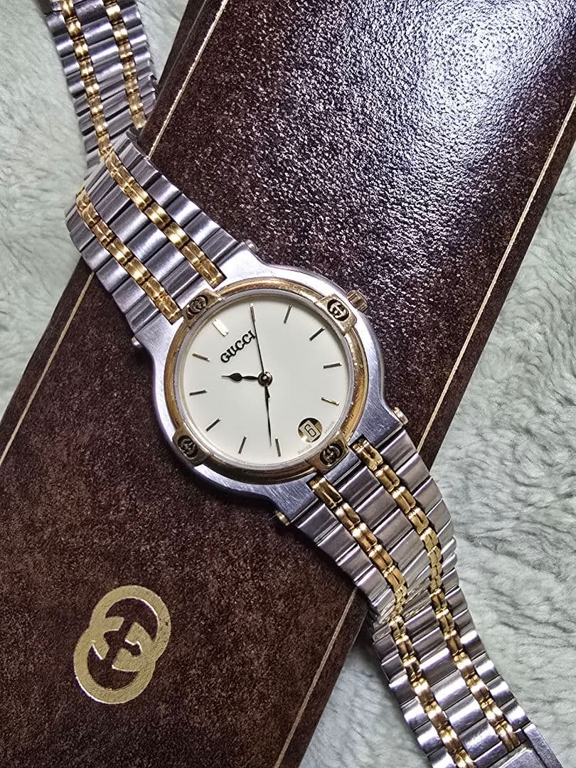 稼働品 OH済 GUCCI グッチ 9000M 腕時計 シルバーゴールド メンズ