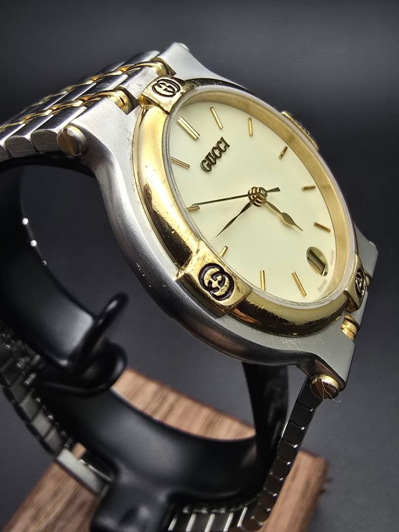 稼働品 OH済 GUCCI グッチ 9000M 腕時計 シルバーゴールド メンズ