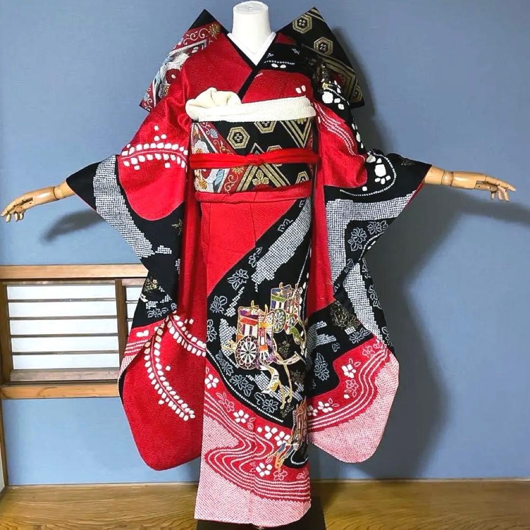 振袖フルセット　染分け　手絞り　手刺繍　成人式振袖　振袖　裄丈67