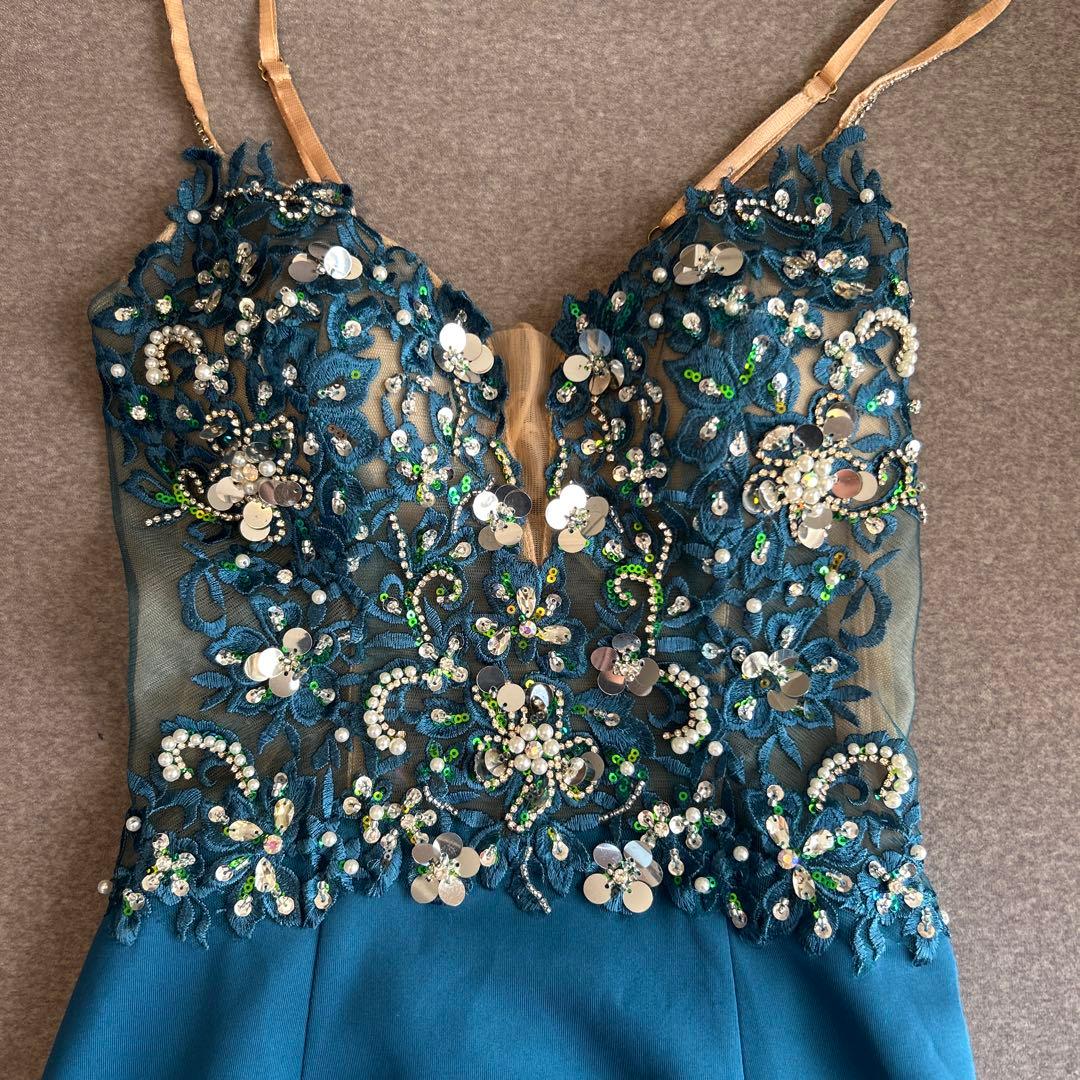 エンジェルアール　ブルー　ナイトドレス　キャバドレス　ビジュー　フラワー　ドレス