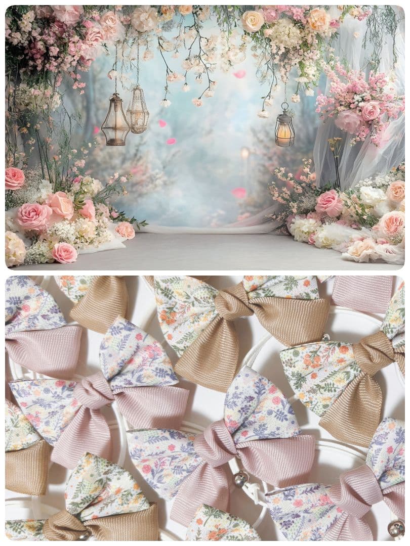 秋色花柄リボン100個　くすみカラー　業務用トリミングチョーカー　ピンクベージュ