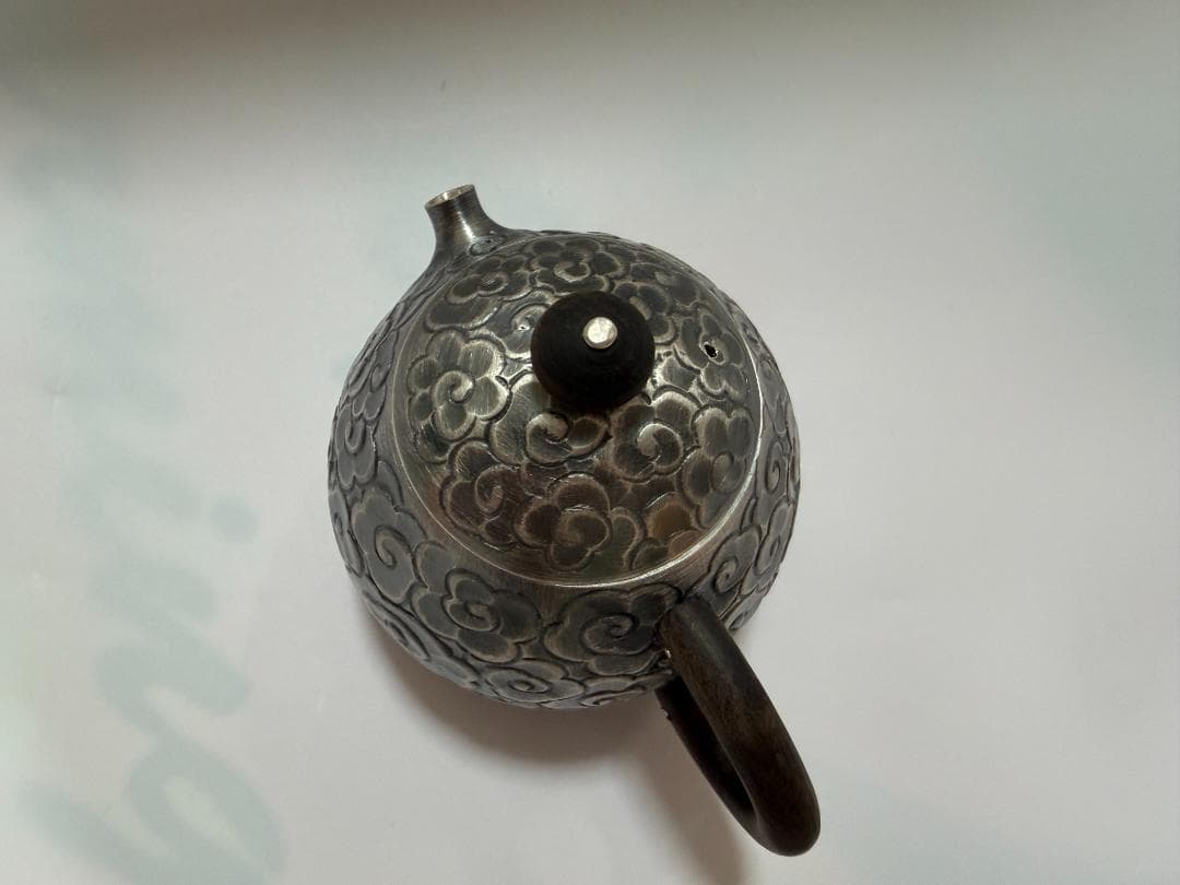 純銀製 丸形 雲文様 急須 銀瓶 煎茶道具
