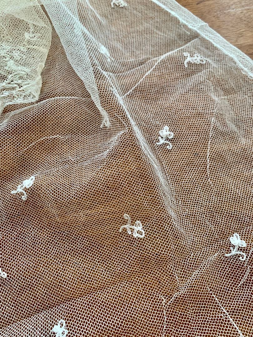 フランスアンティークチュールレースヴェール2点※ エクリュホワイトスカラップ刺繍