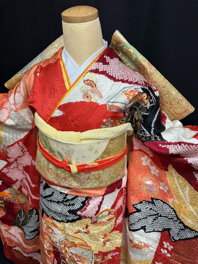 逸品 千總 貝桶 鳳凰 桶絞り 刺繍 金駒 振袖 川島織物 フルセット