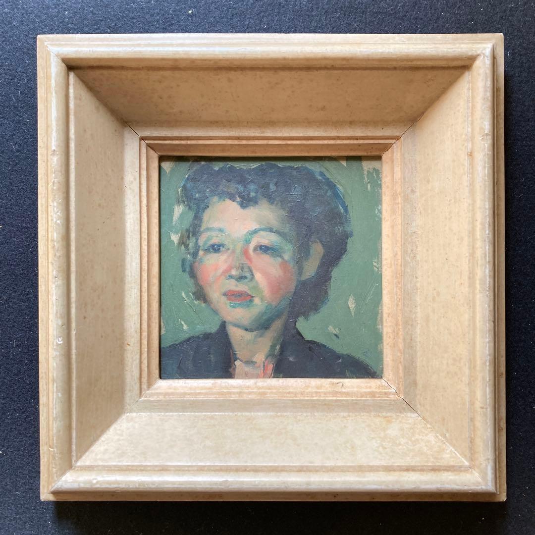 伝宮本三郎 「林さん」1952年　額29×29絵15×15cm(￼板絵)印有